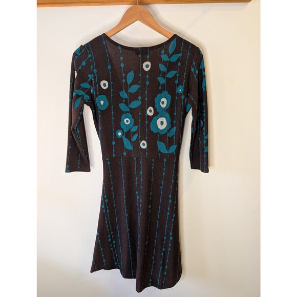 Kokoon Brown Turquoise Floral Print Twist Front Dress 3/4 Sleeve Small - Picture 6 of 6
